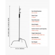 VEVOR C-Stand Lampentständer max. Höhe 330cm Edelstahl Foto-Lichtstativ Stativ