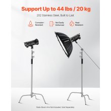 VEVOR C-Stand Lampentständer, max. Höhe 330 cm, Foto-Lichtstativ aus Edelstahl mit einstellbarer Höhe von 1463 bis 2987 mm, 20 kg Tragkraft für Studio-Softbox, Monolight, Reflektor
