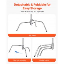 VEVOR C-Stand Lampentständer, max. Höhe 330 cm, Foto-Lichtstativ aus Edelstahl mit einstellbarer Höhe von 1463 bis 2987 mm, 20 kg Tragkraft für Studio-Softbox, Monolight, Reflektor