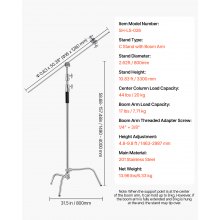 VEVOR C-Ständer mit Auslegerarm max. Höhe 330cm Fotografie-Lichtstativ Stativ