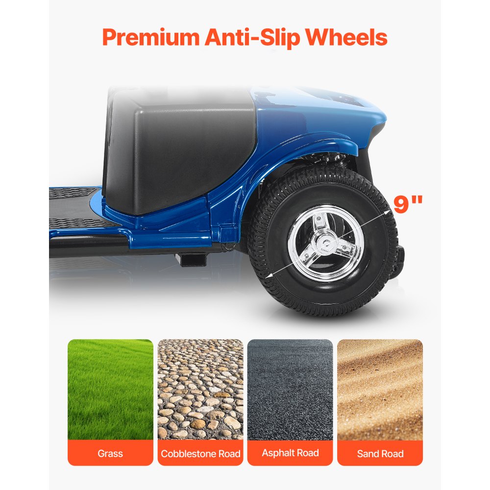 VEVOR 4-Rad-Elektromobil für Senioren, Mobilitätsroller mit 25 km Reichweite, Seniorenmobil, All-Terrain-Reiserollstuhl mit Anti-Rutsch-Rädern, 9° Steigfähigkeit & 120 kg Tragkraft, Blau