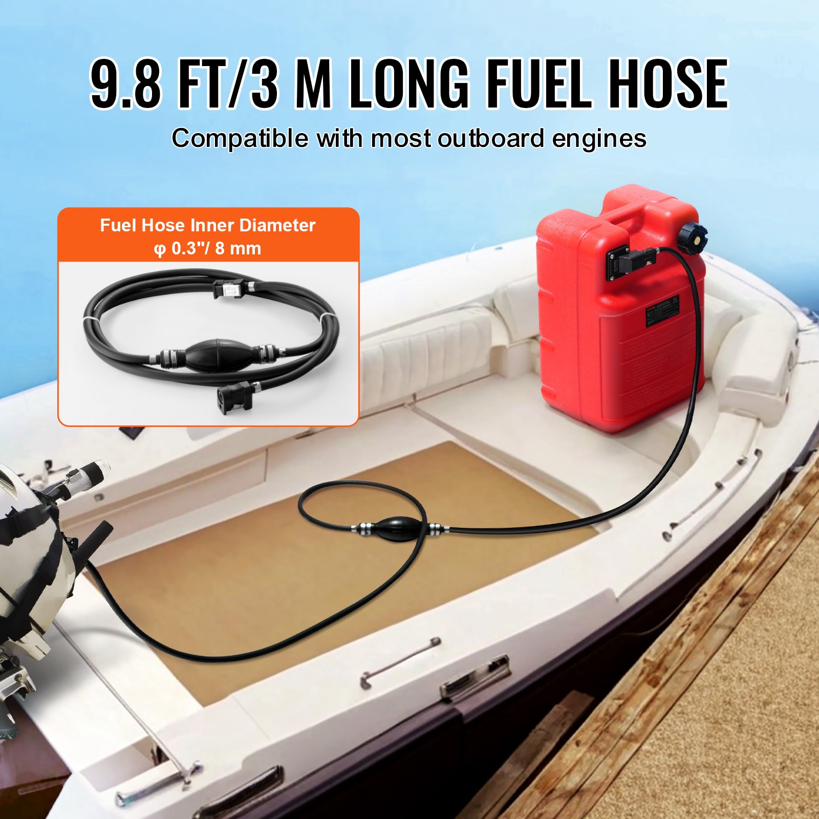 VEVOR Marine-Kraftstofftank, 24 L, tragbarer Bootstank mit Außenbordmotor, Kunststoff-Außenbord-Kraftstofftank für Marineboote mit Schlauch, leicht zu tragen für Yacht, Fischerboot, Deckboot, rot