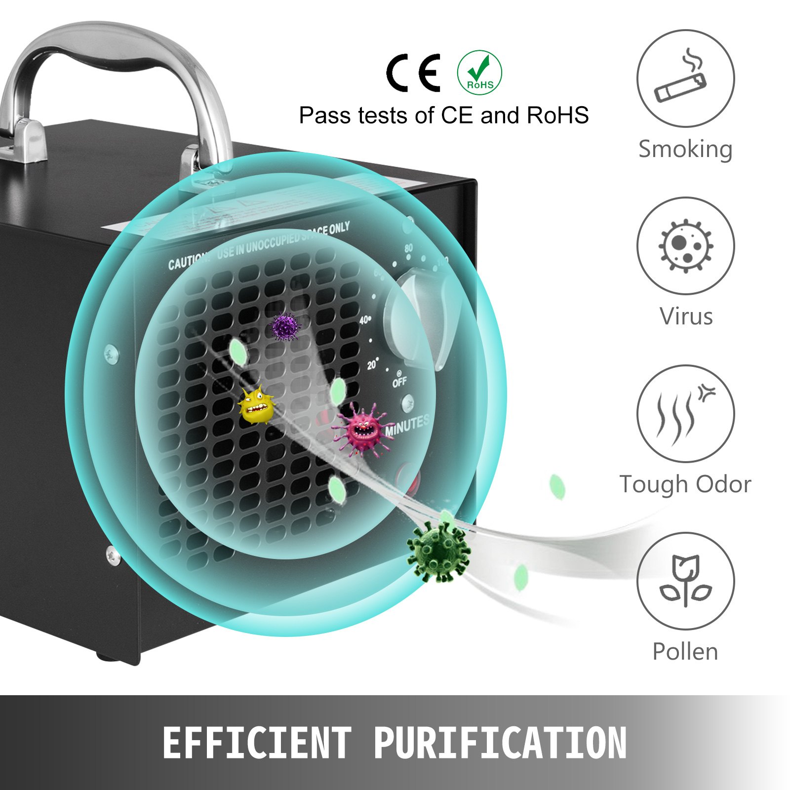 VEVOR Ozongenerator, 5,000mg/h Ozongeneratoren Ozon Generator Luftreiniger Ozongerät Air Cleaner Purifier, O3 Luftreiniger Ionisator Geruchsentferner mit Timer bis 120 min für Zimmer, Rauch, Autos