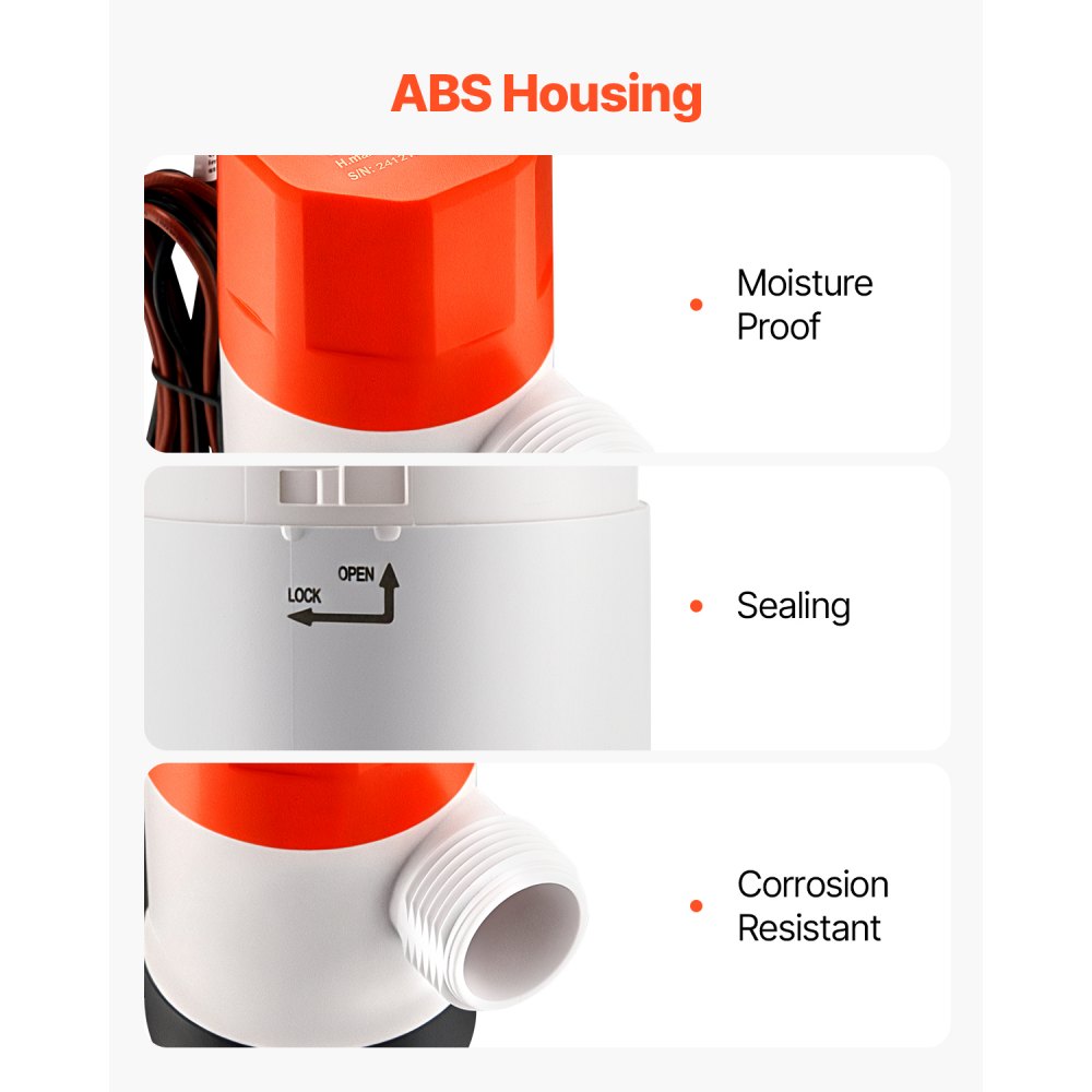 VEVOR 12 V 1100 GPH gerade Livewell-Belüftungspumpe für Boote mit doppeltem Einlass, ABA-Gehäuse, abnehmbarer Motorkartusche, korrosionsbeständiger Livewell-Belüftungspumpe für Süß- und Salzwasser