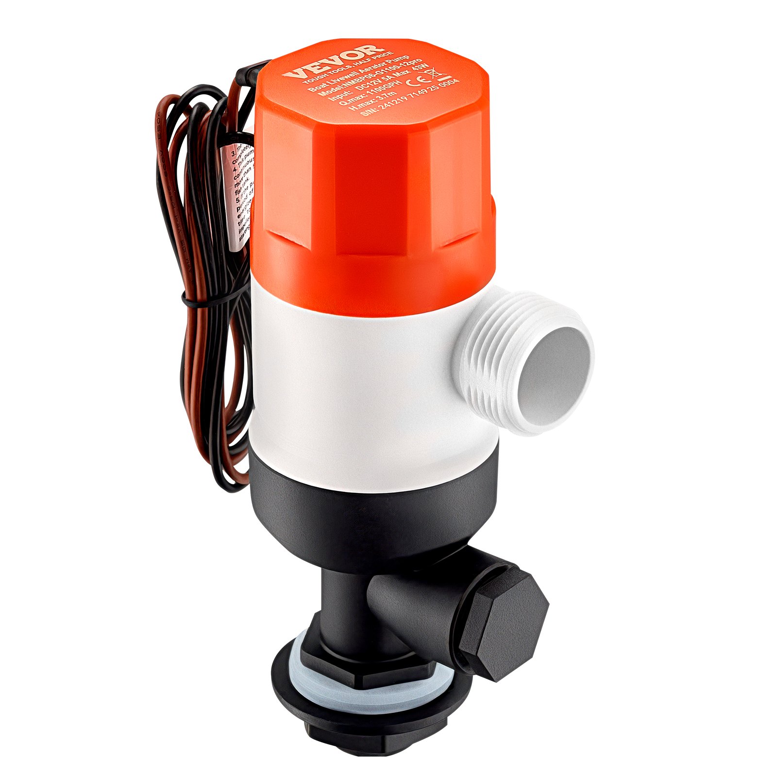 VEVOR 12 V 1100 GPH gerade Livewell-Belüftungspumpe für Boote mit doppeltem Einlass, ABA-Gehäuse, abnehmbarer Motorkartusche, korrosionsbeständiger Livewell-Belüftungspumpe für Süß- und Salzwasser