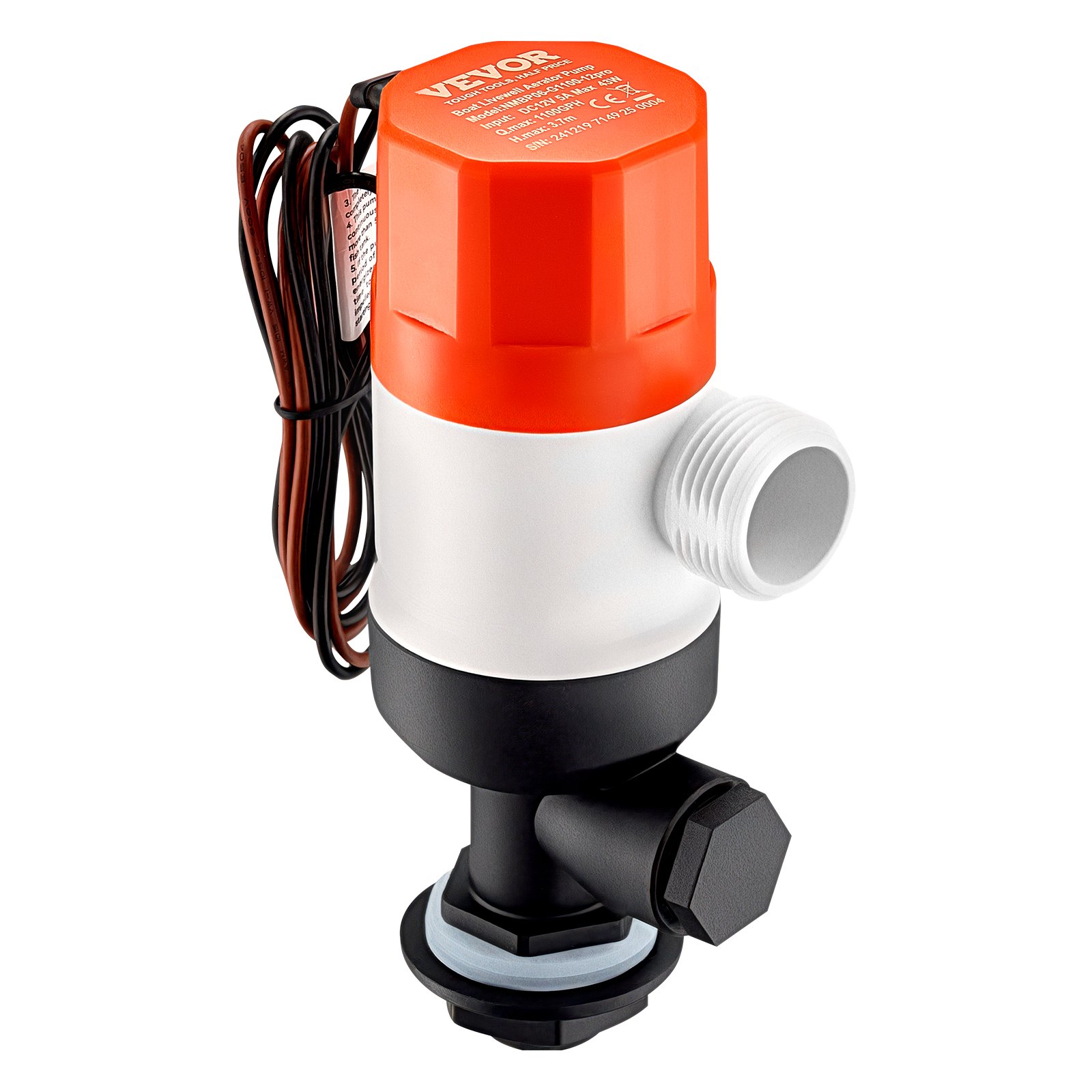 VEVOR 12 V 1100 GPH gerade Livewell-Belüftungspumpe für Boote mit doppeltem Einlass, ABA-Gehäuse, abnehmbarer Motorkartusche, korrosionsbeständiger Livewell-Belüftungspumpe für Süß- und Salzwasser