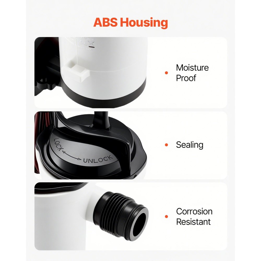 VEVOR 12 V 800 GPH Livewell-Belüftungspumpe für Boote mit abnehmbarem Motor, korrosionsbeständig, 90°-Bogenrohr, Tauchfähige Köderbrunnen-Livewell-Belüftungspumpe für Süß- und Salzwasser