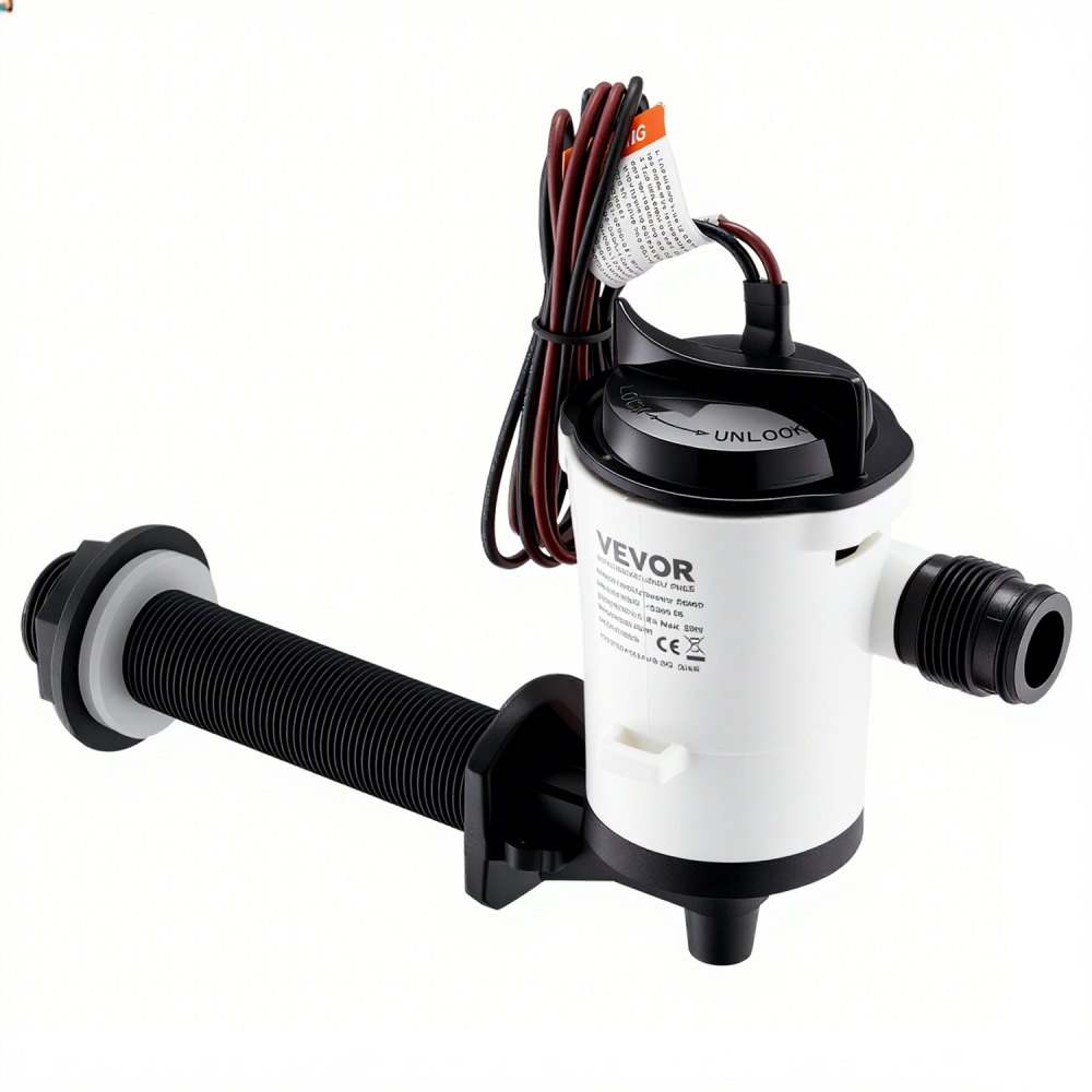 VEVOR 12 V 800 GPH Livewell-Belüftungspumpe für Boote mit abnehmbarem Motor, korrosionsbeständig, 90°-Bogenrohr, Tauchfähige Köderbrunnen-Livewell-Belüftungspumpe für Süß- und Salzwasser