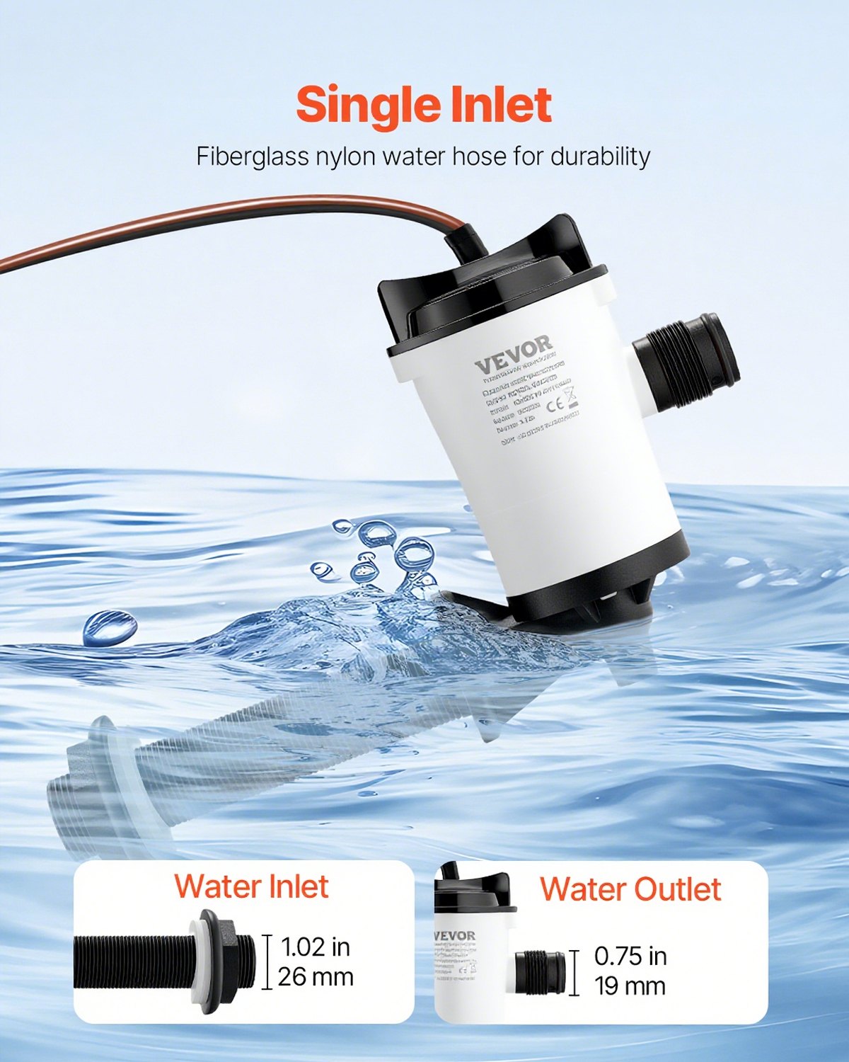 VEVOR 12 V 800 GPH Livewell-Belüftungspumpe für Boote mit abnehmbarem Motor, korrosionsbeständig, 90°-Bogenrohr, Tauchfähige Köderbrunnen-Livewell-Belüftungspumpe für Süß- und Salzwasser