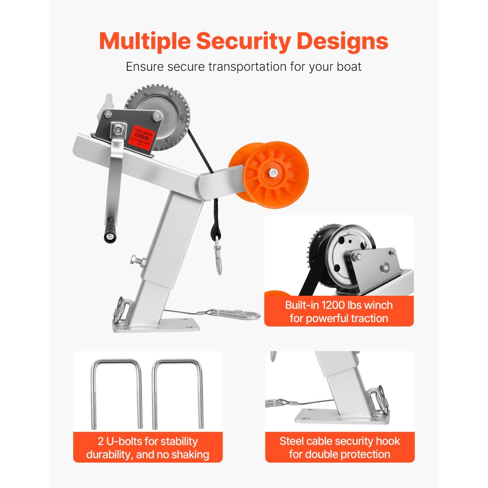 VEVOR Bootsanhänger-Sitz mit Rolle, 544kg Winde & 51mm x 7,6m Windengurt, Bootswindenhalterung mit U-Bolzen für 50,8–76,2mm B x 76,2–101,6mm H Anhängerkupplung, Jetski, Segelboot, Schnellboot