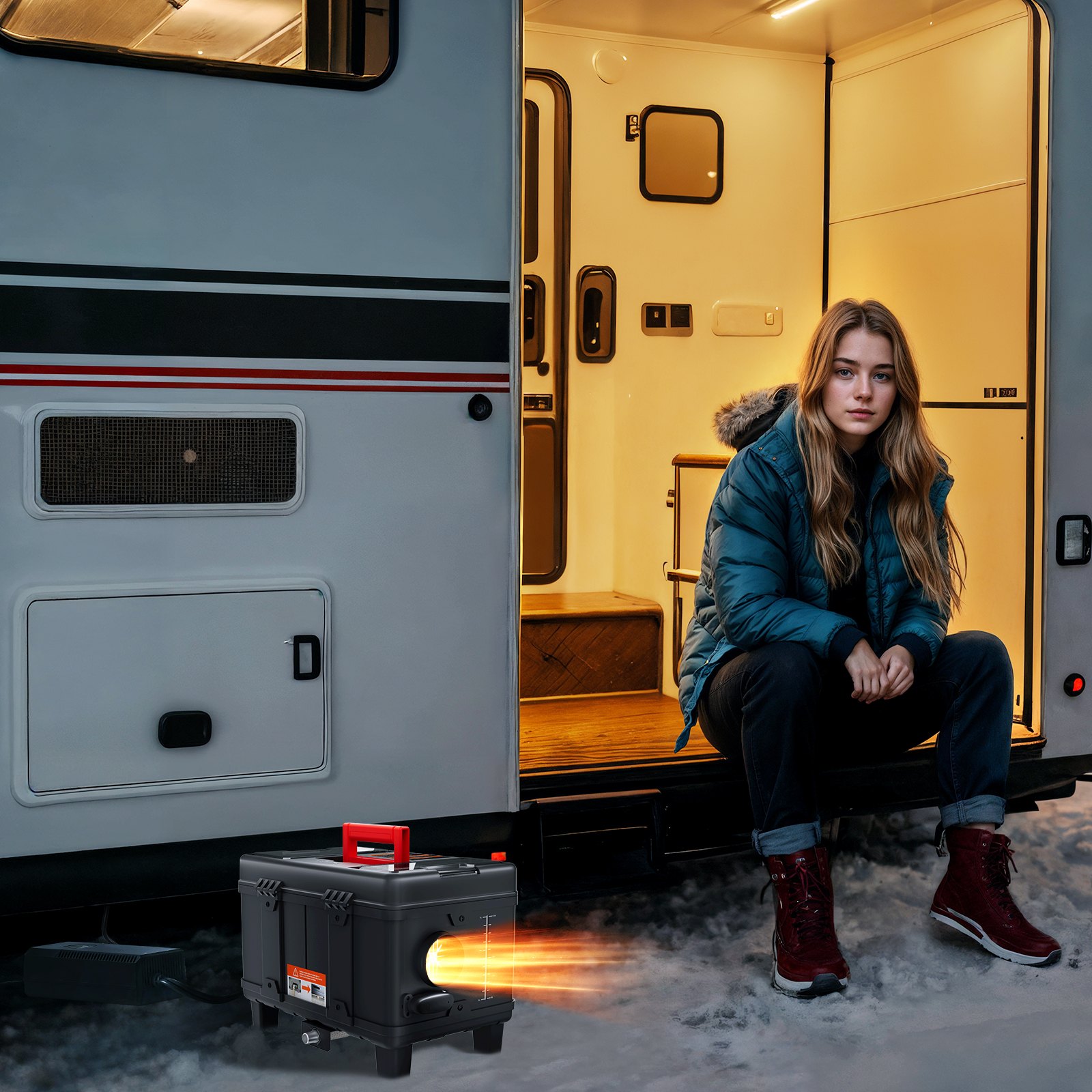 VEVOR 5-8KW Dieselheizung 12 V /24 V All in One Diesel-Luftheizung, mit Bluetooth App Steuerung & Fernbedienung& Anzeigebildschirm & CO-Alarm, schnell aufheizende tragbare Dieselheizung für Fahrzeuge