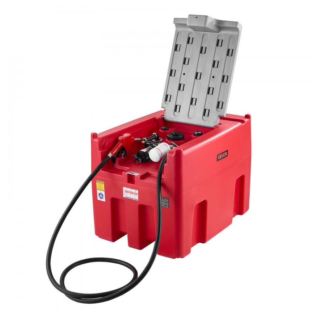 VEVOR Tragbarer Diesel-& Benzintank, 440 L, 45 L/min Durchflussrate, Dieselkraftstofftank mit 12 V Transferpumpe, 4 m Schlauch, automatische Betankungsdüse, Transfertank für Kraftstofftransport, Rot
