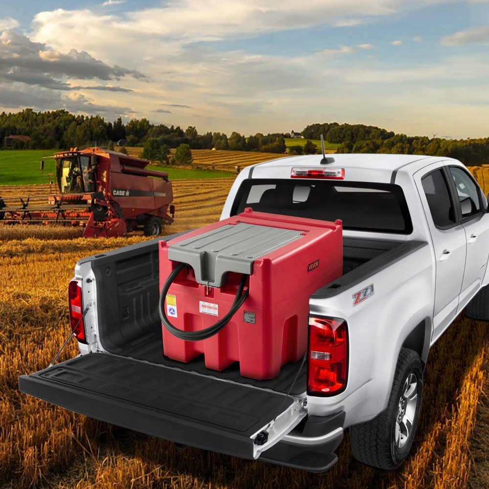 VEVOR Tragbarer Diesel-& Benzintank, 440 L, 45 L/min Durchflussrate, Dieselkraftstofftank mit 12 V Transferpumpe, 4 m Schlauch, automatische Betankungsdüse, Transfertank für Kraftstofftransport, Rot