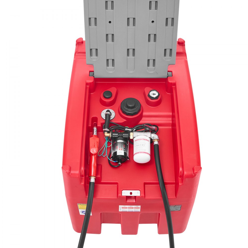 VEVOR Tragbarer Diesel-& Benzintank, 440 L, 45 L/min Durchflussrate, Dieselkraftstofftank mit 12 V Transferpumpe, 4 m Schlauch, automatische Betankungsdüse, Transfertank für Kraftstofftransport, Rot