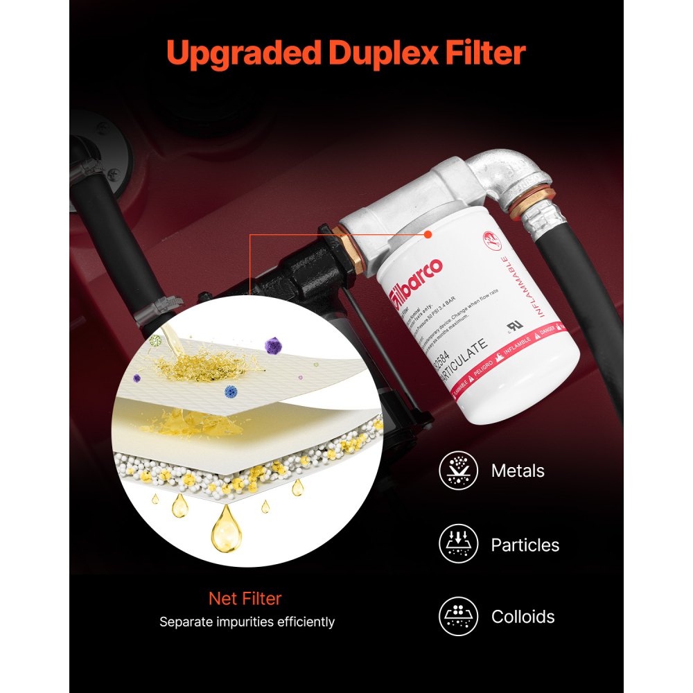 VEVOR Tragbarer Diesel-& Benzintank, 220 L, 45 L/min Durchflussrate, Dieselkraftstofftank mit 12 V Transferpumpe, 4 m Schlauch, automatische Betankungsdüse, Transfertank für Kraftstofftransport, Rot