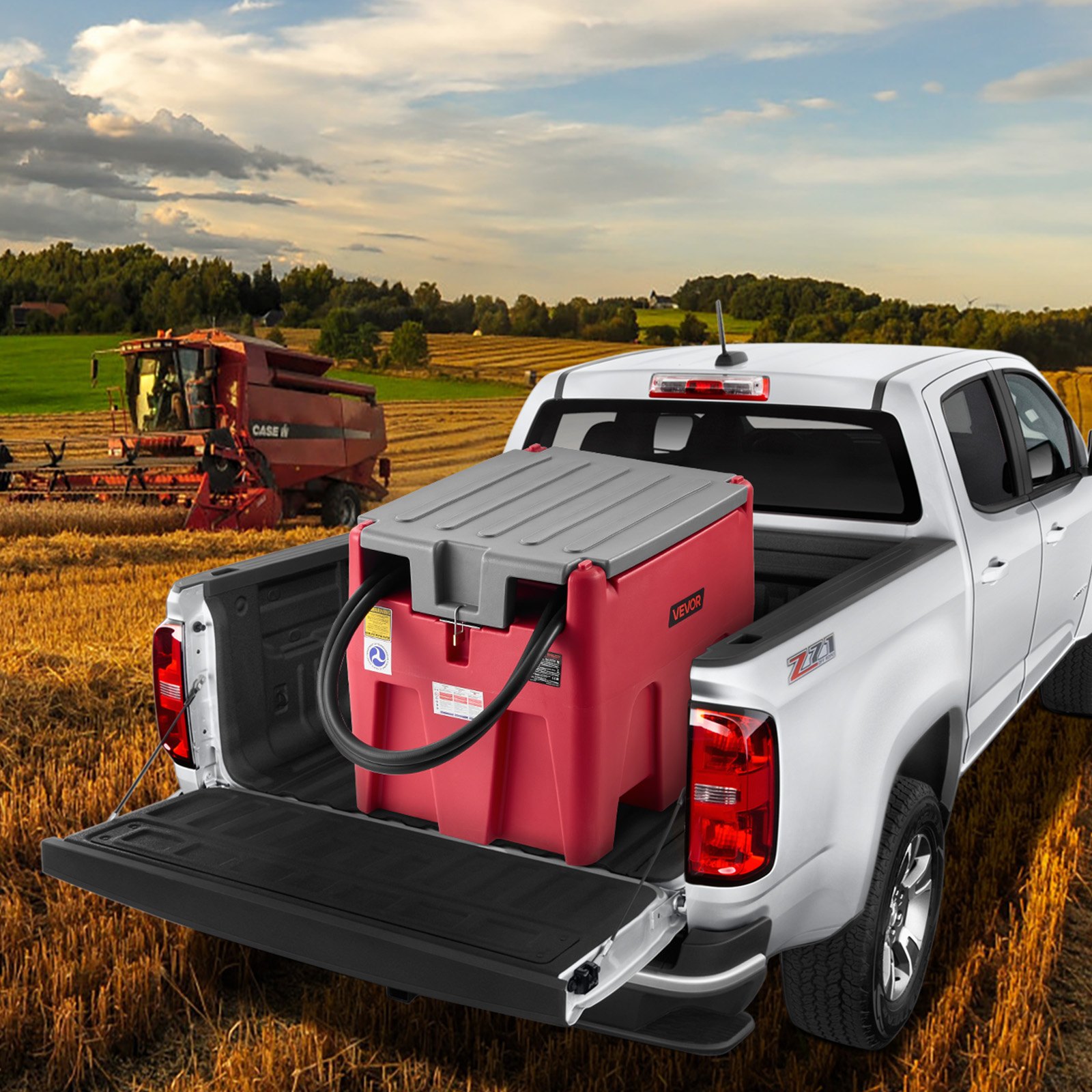 VEVOR Tragbarer Diesel-& Benzintank, 220 L, 45 L/min Durchflussrate, Dieselkraftstofftank mit 12 V Transferpumpe, 4 m Schlauch, automatische Betankungsdüse, Transfertank für Kraftstofftransport, Rot