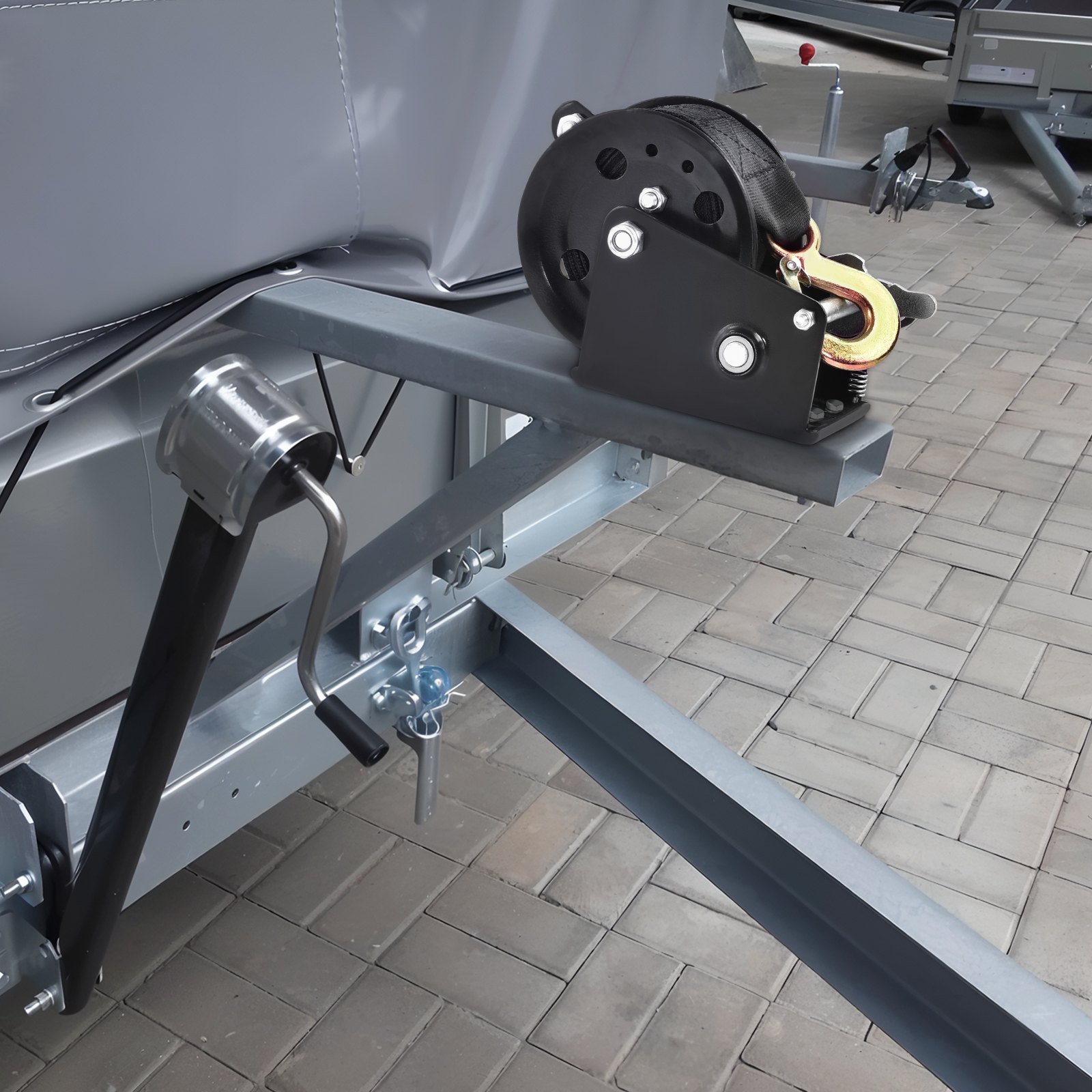 VEVOR Seilwinde 544,3kg Handseilwinde 208x138x149mm Bootswinde 2-Wege-Ratsche/1-Gang Handwinde mit ca. 7m Polyesterband Gurtwinde mit ergonomischen Griff Handseilzug Winde für Fahrzeuge und Boote