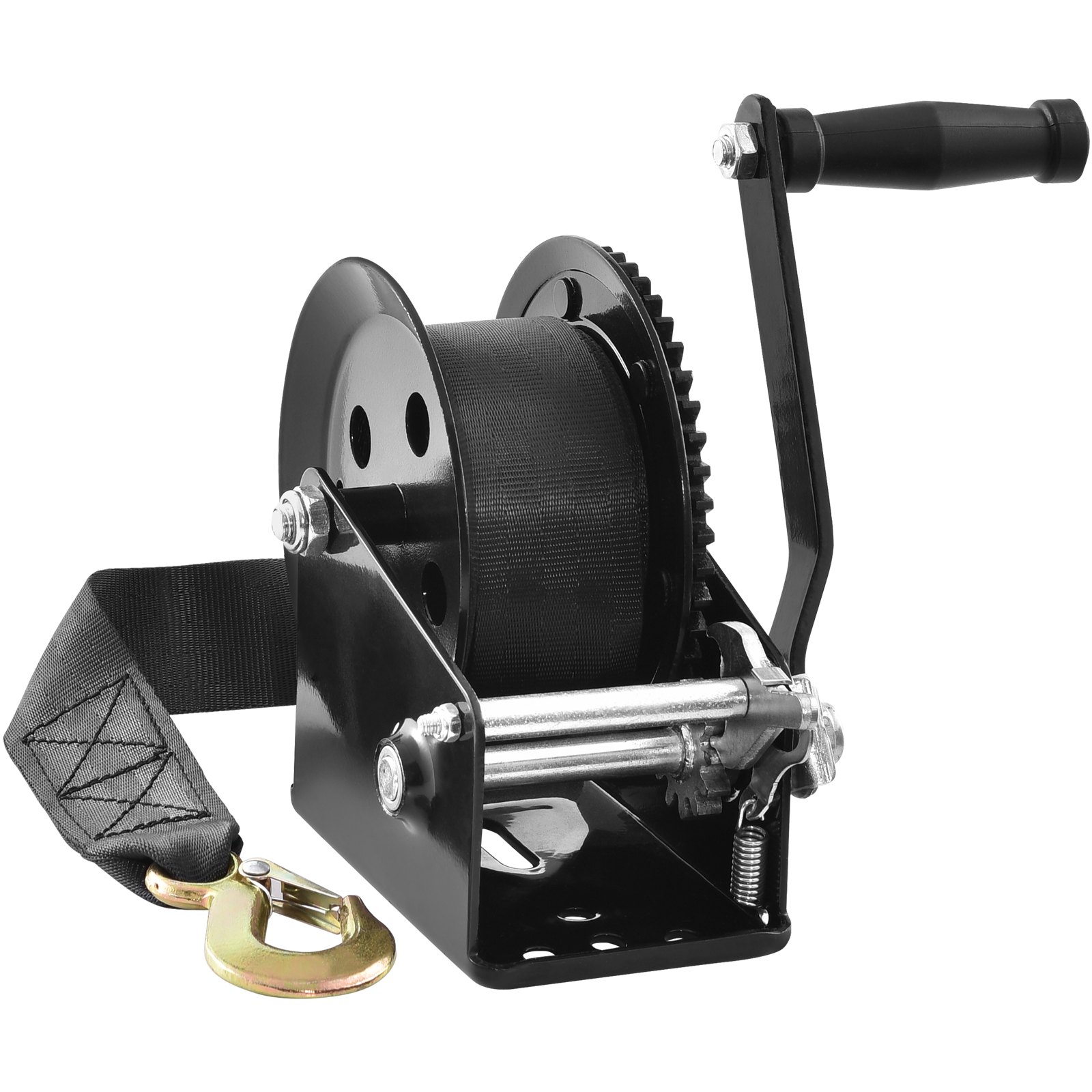 VEVOR winch 725.7kg hand winch 224x151x177mm boat winch 2-way ratchet/1-speed hand winch with approx. 10m polyester strap winch with ergonomic handle hand winch for vehicles and boats