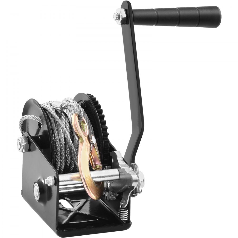 VEVOR Seilwinde 362,8kg Handseilwinde 173x126x119mm Bootswinde 2-Wege-Ratsche/1-Gang Handwinde mit ca. 10m Stahlseil Gurtwinde mit ergonomischen Griff Handseilzug Winde für Fahrzeuge und Boote