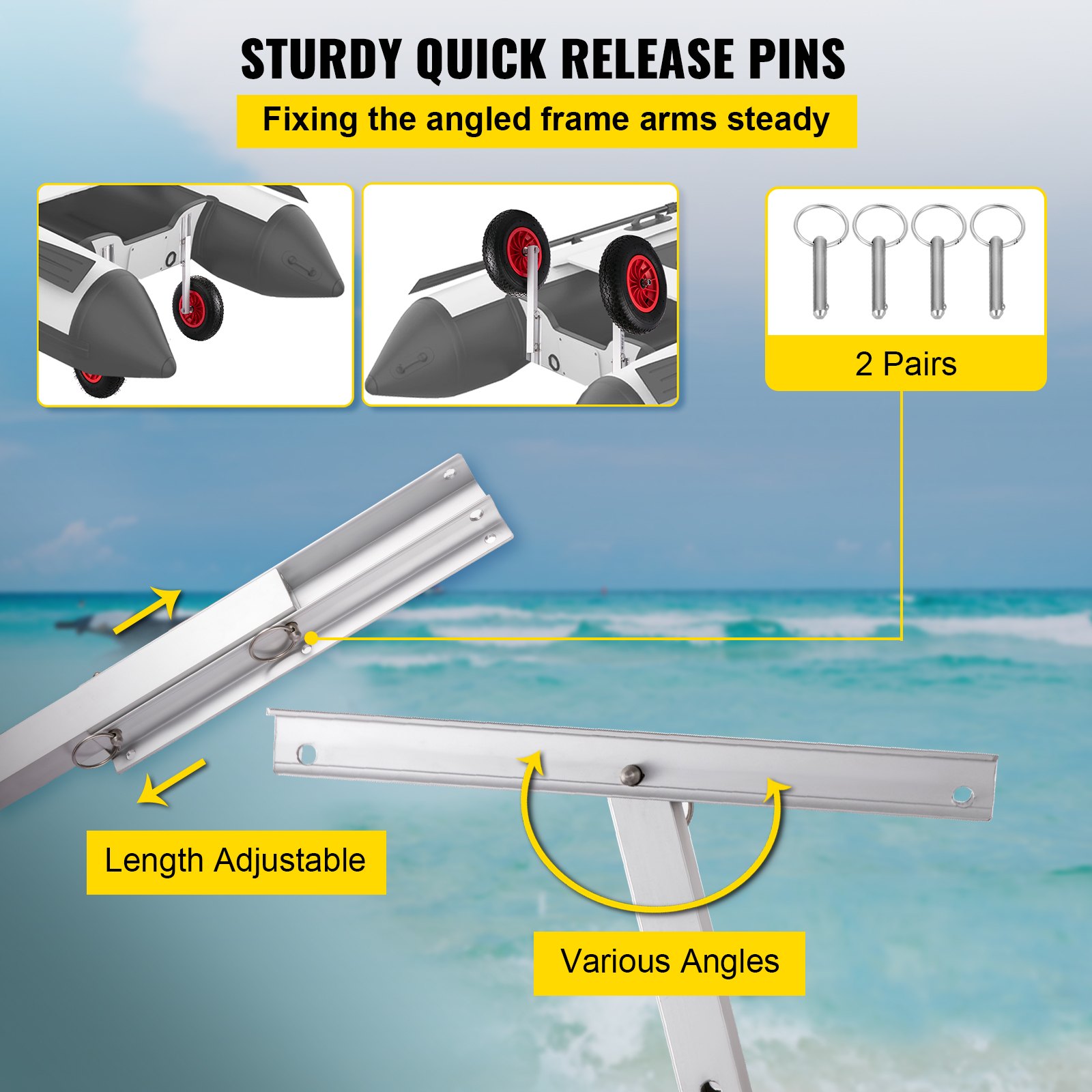 VEVOR transom wheels, 300 lbs load capacity, 15-inch launching wheels, aluminum alloy starting wheels, boat wheels with 4 quick-release pins for inflatable boats, mud boats, rowing boats, and sailing dinghies