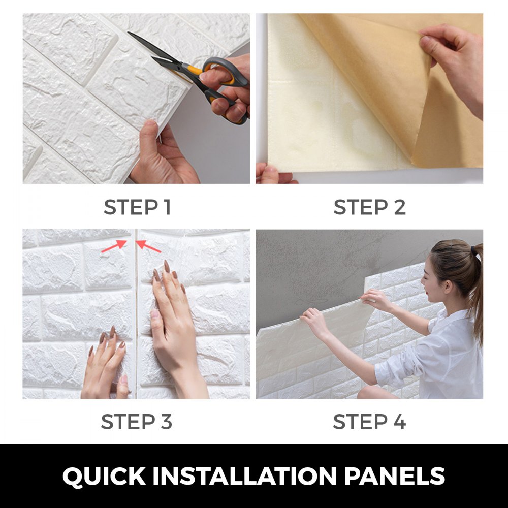 VEVOR 22 STK Wandpaneele Foam Fake Brick 70x77 cm Wand Ziegel PVC Wandaufkleber Selbstklebende Schaum Gefälschte 3D Wandaufkleber Wandpaneel für Home Deko(Schwarz)