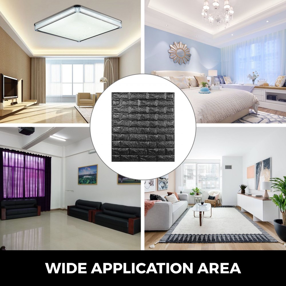 VEVOR 22 STK Wandpaneele Foam Fake Brick 70x77 cm Wand Ziegel PVC Wandaufkleber Selbstklebende Schaum Gefälschte 3D Wandaufkleber Wandpaneel für Home Deko(Schwarz)