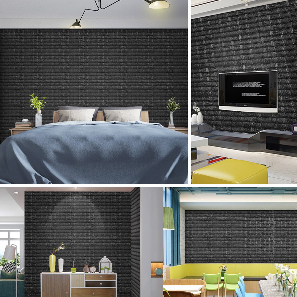 VEVOR 22 STK Wandpaneele Foam Fake Brick 70x77 cm Wand Ziegel PVC Wandaufkleber Selbstklebende Schaum Gefälschte 3D Wandaufkleber Wandpaneel für Home Deko(Schwarz)