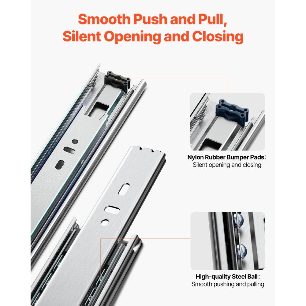 VEVOR drawer slides, 600 mm, 10 pairs of extendable cabinet slides with ball bearings, 45 kg load capacity, robust side-mounted dresser drawer slides, drawer slides for DIY replacement