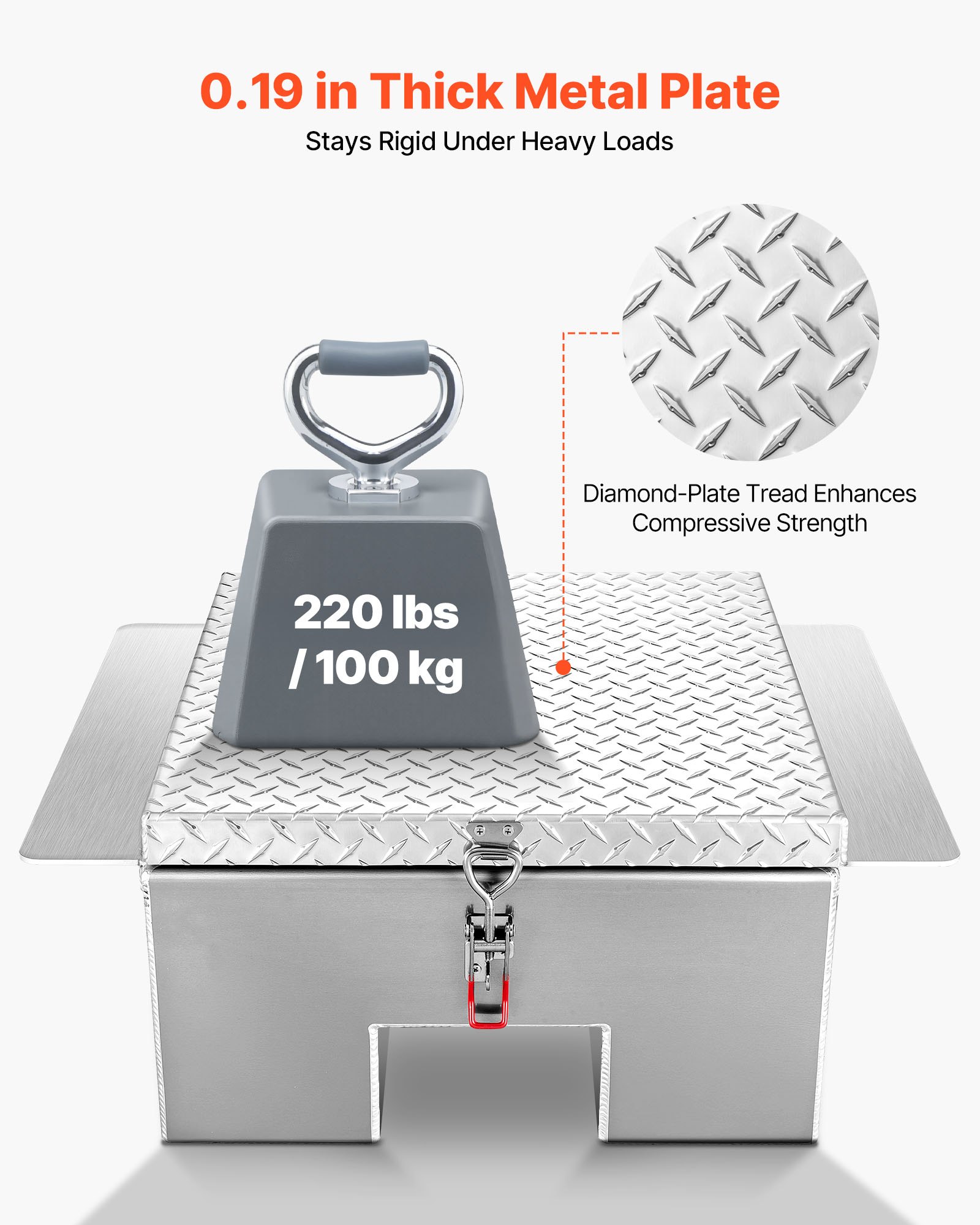 VEVOR Werkzeugkasten für die Ladefläche, Aluminium-Staukasten mit Diamantplatte, Aufbewahrungs-Organizer, trägt bis zu 100 kg, ideal für Pickup, Ladefläche, Wohnmobil, Anhänger, 770x610x310 mm