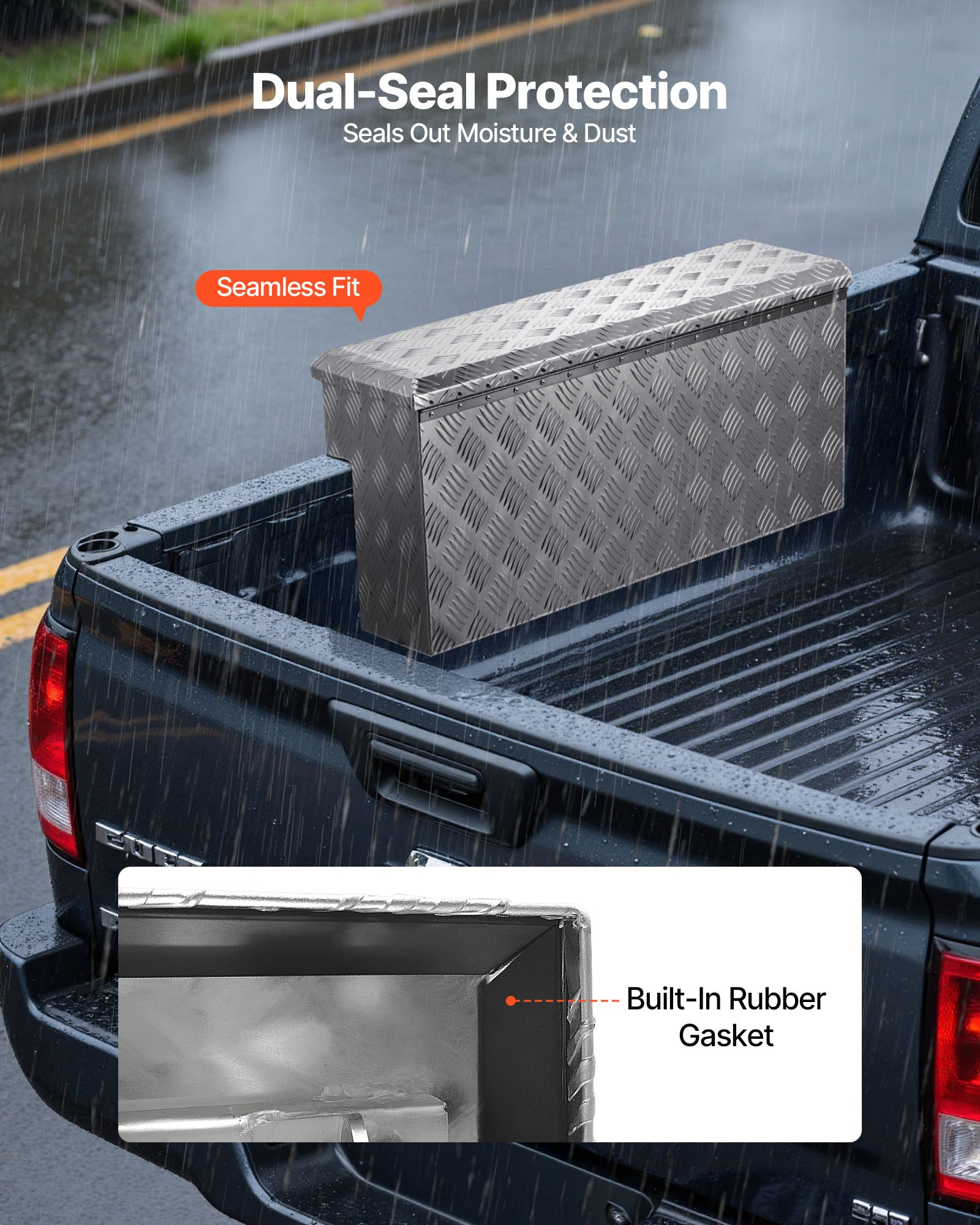 VEVOR Truck Bed Tool Box, Heavy Duty Aluminum Tool Box with Tread Patterns, Storage Toolbox Chest Organizer with Lock and Key, Ideal for Pickup, Truck Bed, RV, Trailer, 864 x 305 x 390 mm, Silver