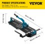 VEVOR 600 mm Tile Cutter Single Rail Double Brackets Manual Tile Cutter 1.5 cm Cap w/Precise Laser Manual Tile Cutter Tools for Precision Cutting