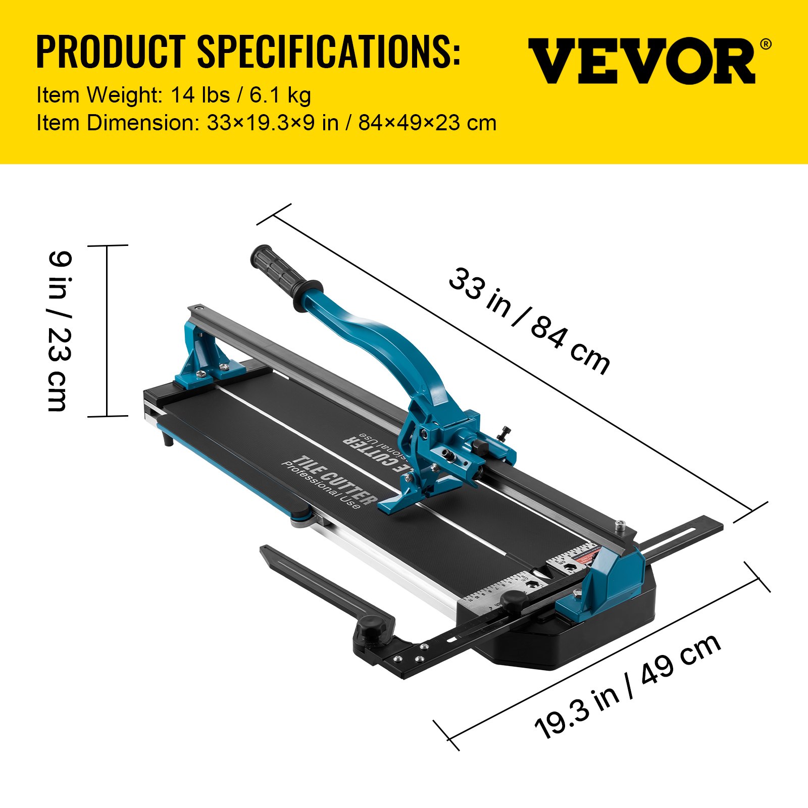 VEVOR Manuelle Fliesenschneidmaschine 35-600 mm, Fliesen Schneidemaschine, Fliesenschneider Schnittdicke 6-15 mm, Extra Schneidrad, Keramik Bodenfliesenschneider, Laser-Positionierung, Einspurig 6 kg