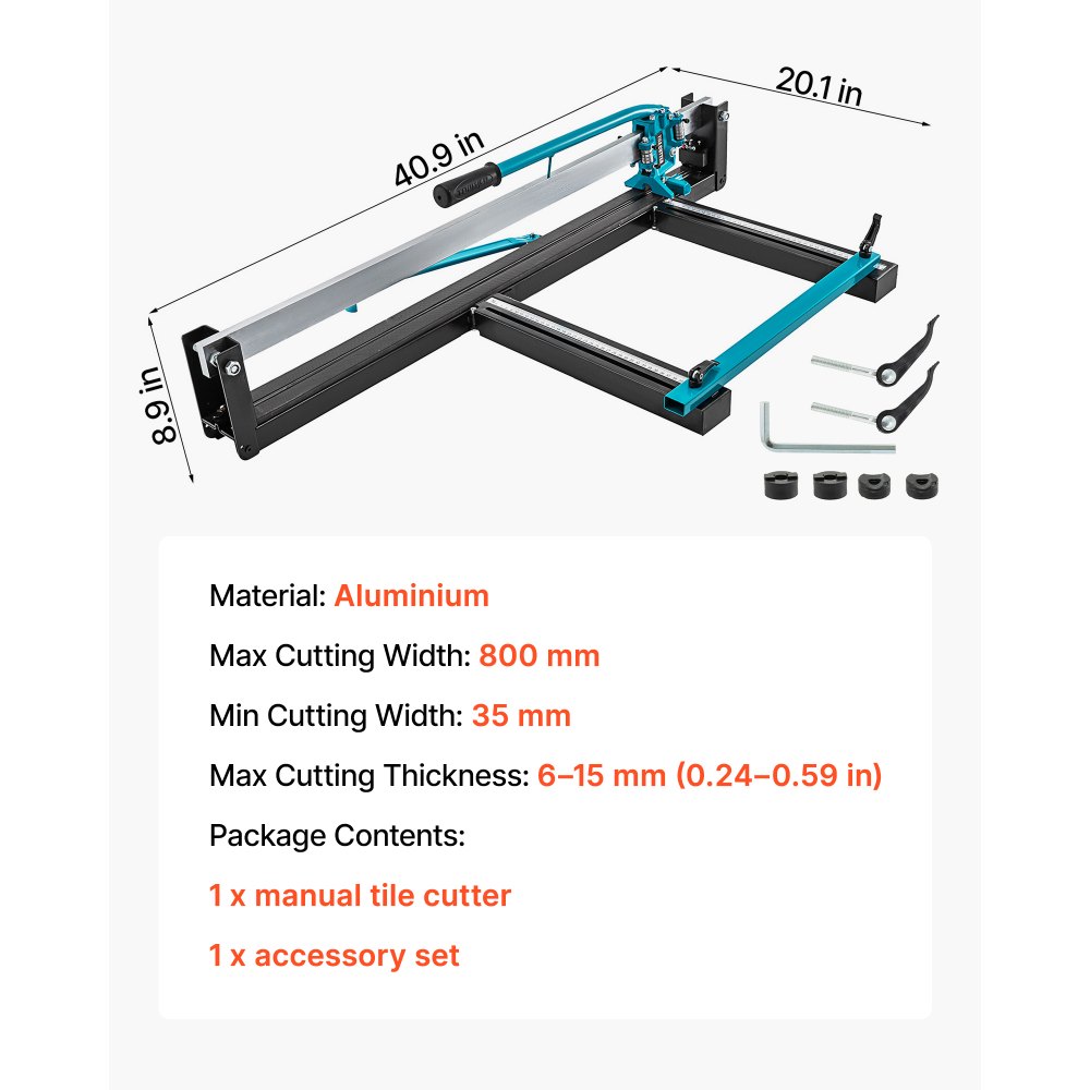 VEVOR 800mm Blau Manueller Fliesenschneider mit präziser Laserpositionierung und rutschfester Gummioberfläche Einzelschiene und Halterung Geeignet für Bodenfliesen aus Porzellan und Keramik
