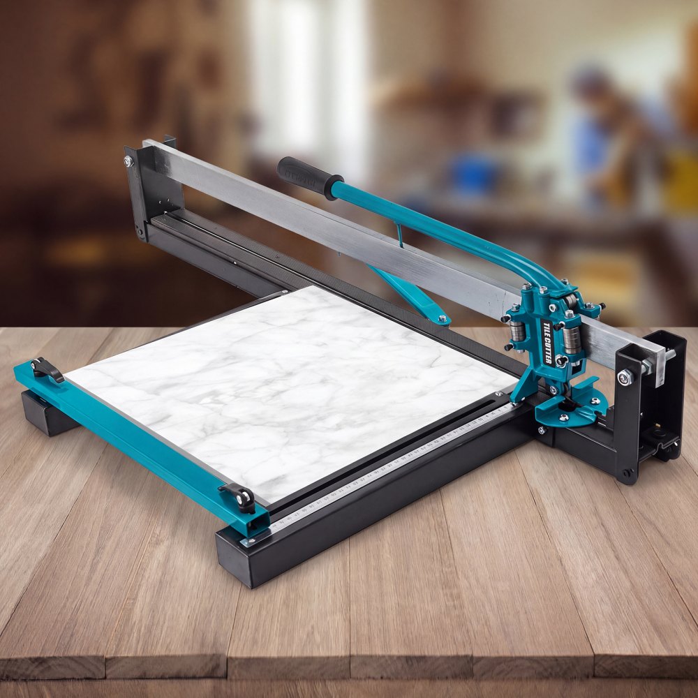 VEVOR 800mm Blau Manueller Fliesenschneider mit präziser Laserpositionierung und rutschfester Gummioberfläche Einzelschiene und Halterung Geeignet für Bodenfliesen aus Porzellan und Keramik