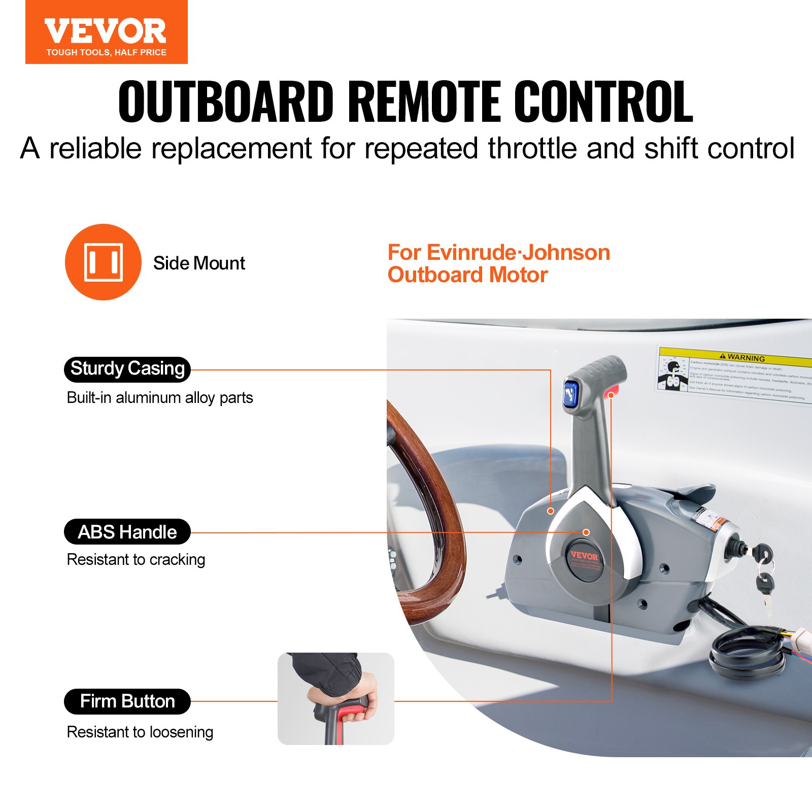 VEVOR Boat Throttle Control, 5006180 Side-Mounted Outboard Remote Control Box for Evinrude Johnson, Marine Throttle Control with Power Trim Switch and Lanyard