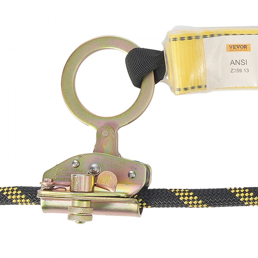 VEVOR Vertikales Rettungsseil Sicherheitsseil 45,7 m Outdoor-Kletterseil, 30 kN statisches Kletterseil mit Stahlkarabinerhaken und Seilhalter, für Outdoor-Abenteuer und Holzfällerei, Schwarz & Gelb