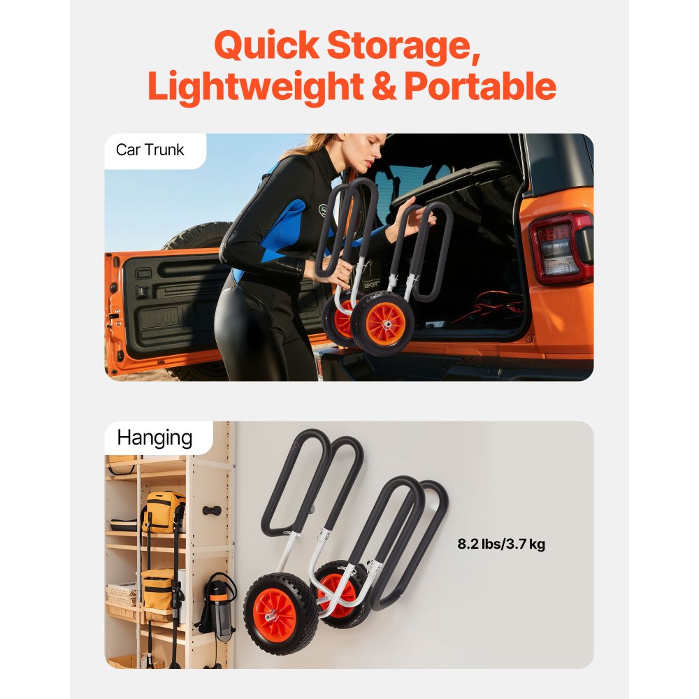 VEVOR Transportwagen, 68 kg, Stand Up Paddle Board Trolley mit 25,4 cm Vollgummireifen, Schaumstoffpolster, Spanngurt, ideale Transporthilfe für Paddleboard- und Surfboard, 520 x 500 x 680 mm