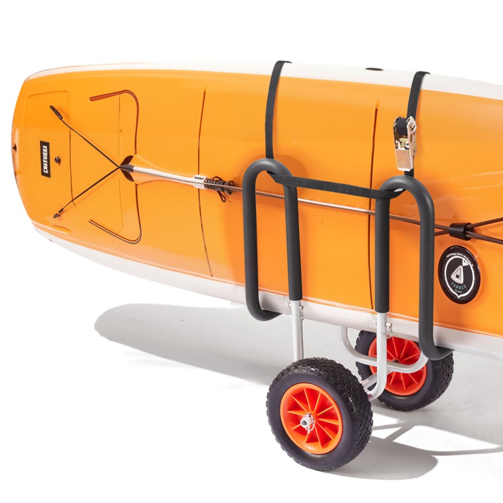 VEVOR Transportwagen, 68 kg, Stand Up Paddle Board Trolley mit 25,4 cm Vollgummireifen, Schaumstoffpolster, Spanngurt, ideale Transporthilfe für Paddleboard- und Surfboard, 520 x 500 x 680 mm