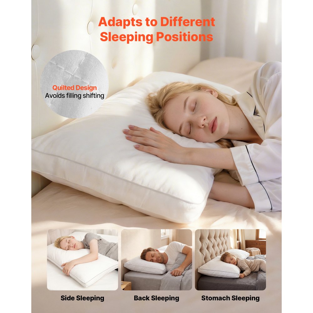 VEVOR Kopfkissen, 2er-Set, Queen-Size, Schlafkissen mit Original-Daunen-Alternative-Füllung, Bettkissen, stützend & flauschig, Bettwäsche für Rücken-, Bauch- & Seitenschläfer, weiß