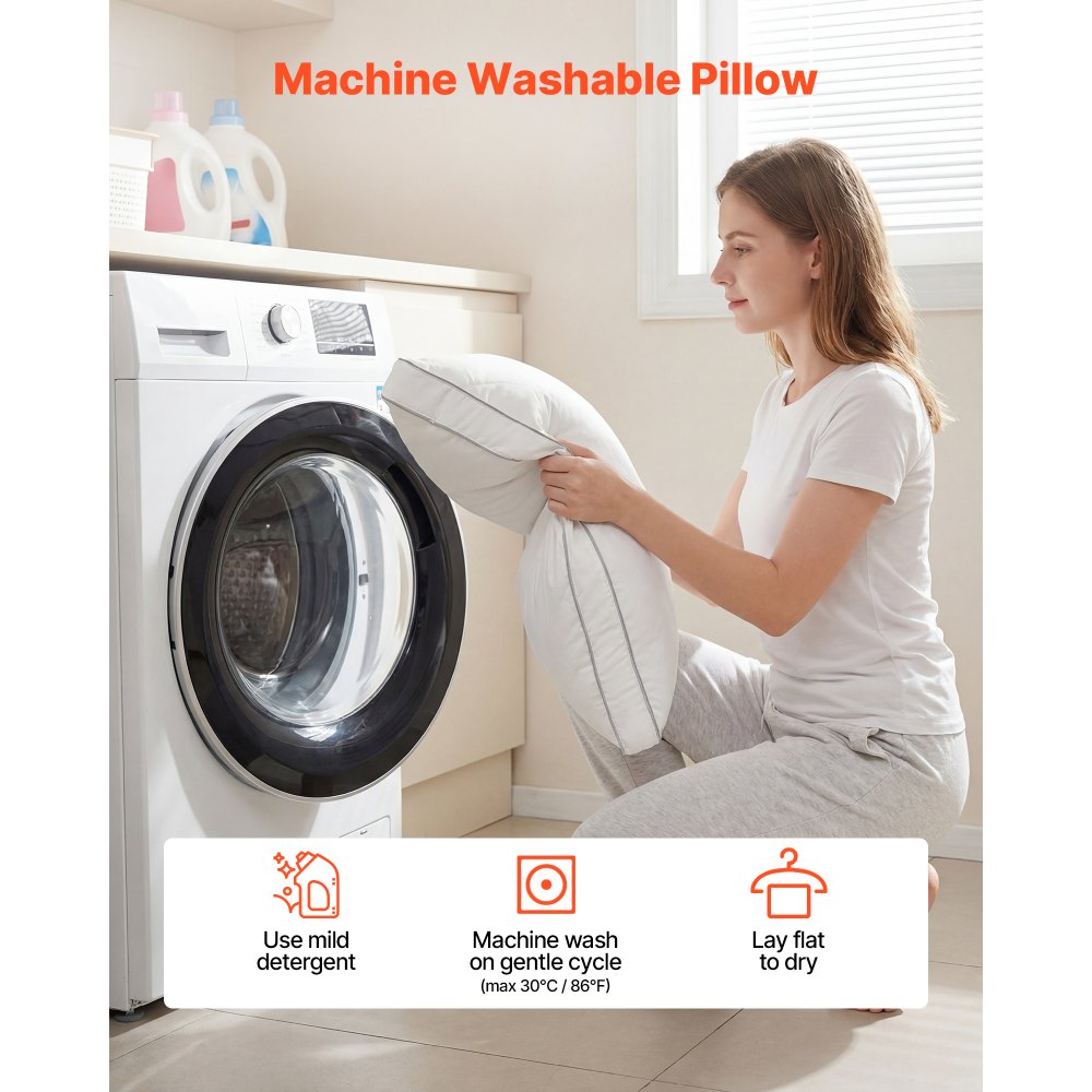 VEVOR Kopfkissen, 2er-Set, Queen-Size, Schlafkissen mit Original-Daunen-Alternative-Füllung, Bettkissen, stützend & flauschig, Bettwäsche für Rücken-, Bauch- & Seitenschläfer, weiß