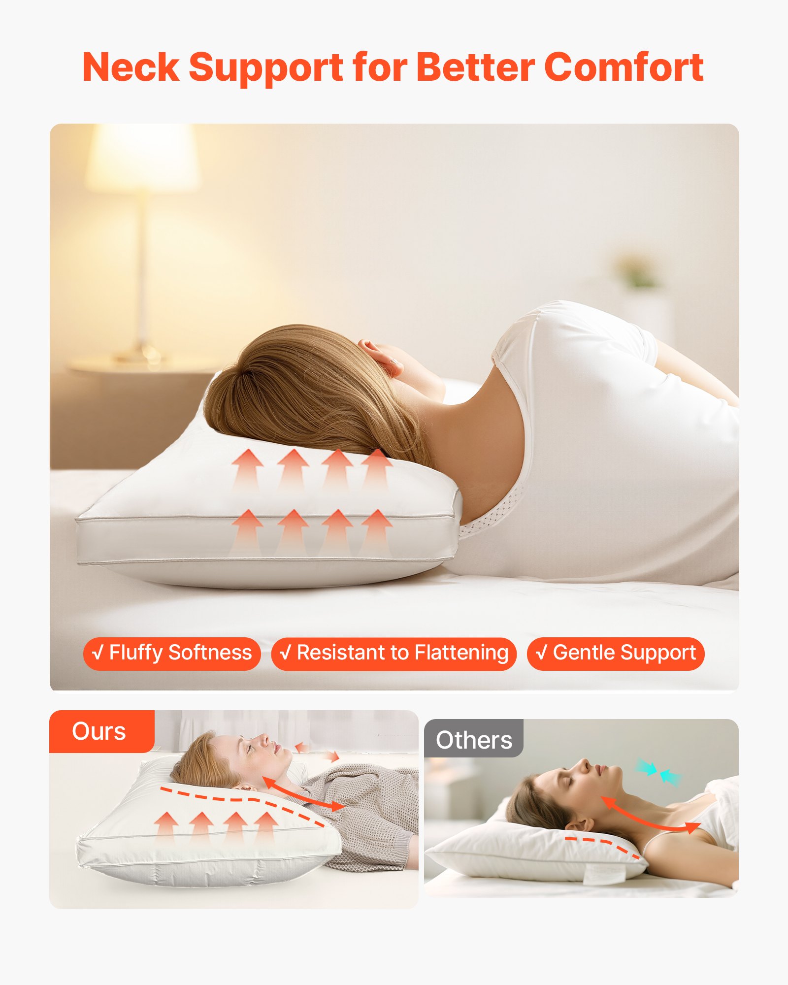 VEVOR Kopfkissen, 2er-Set, Queen-Size, Schlafkissen mit Original-Daunen-Alternative-Füllung, Bettkissen, stützend & flauschig, Bettwäsche für Rücken-, Bauch- & Seitenschläfer, weiß