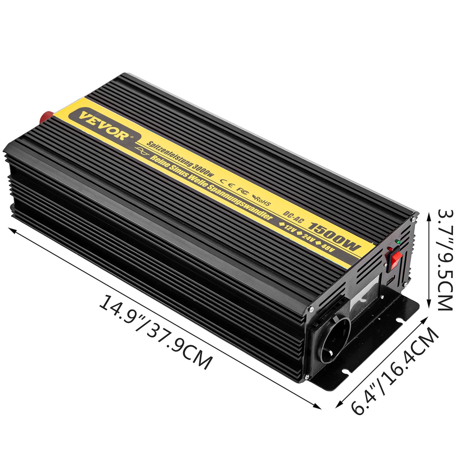 Vevor Spannungswandler Wechselrichter 1500w 3000w Reiner Sinus 12v 230v Usb Lcd