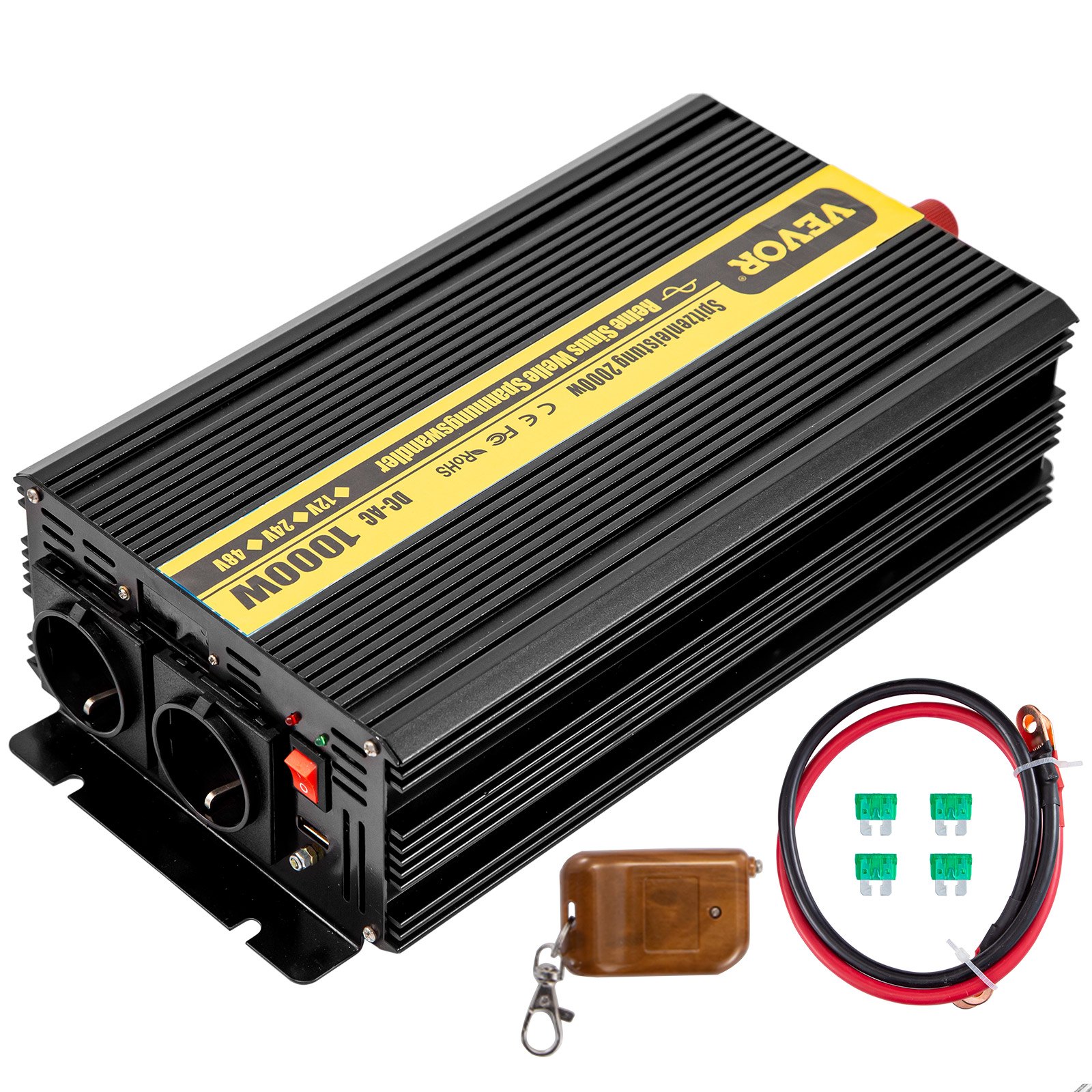 Vevor Spannungswandler Reiner Sinus Wechselrichter 1000w 2000w Dc 12 V Ac 230 V