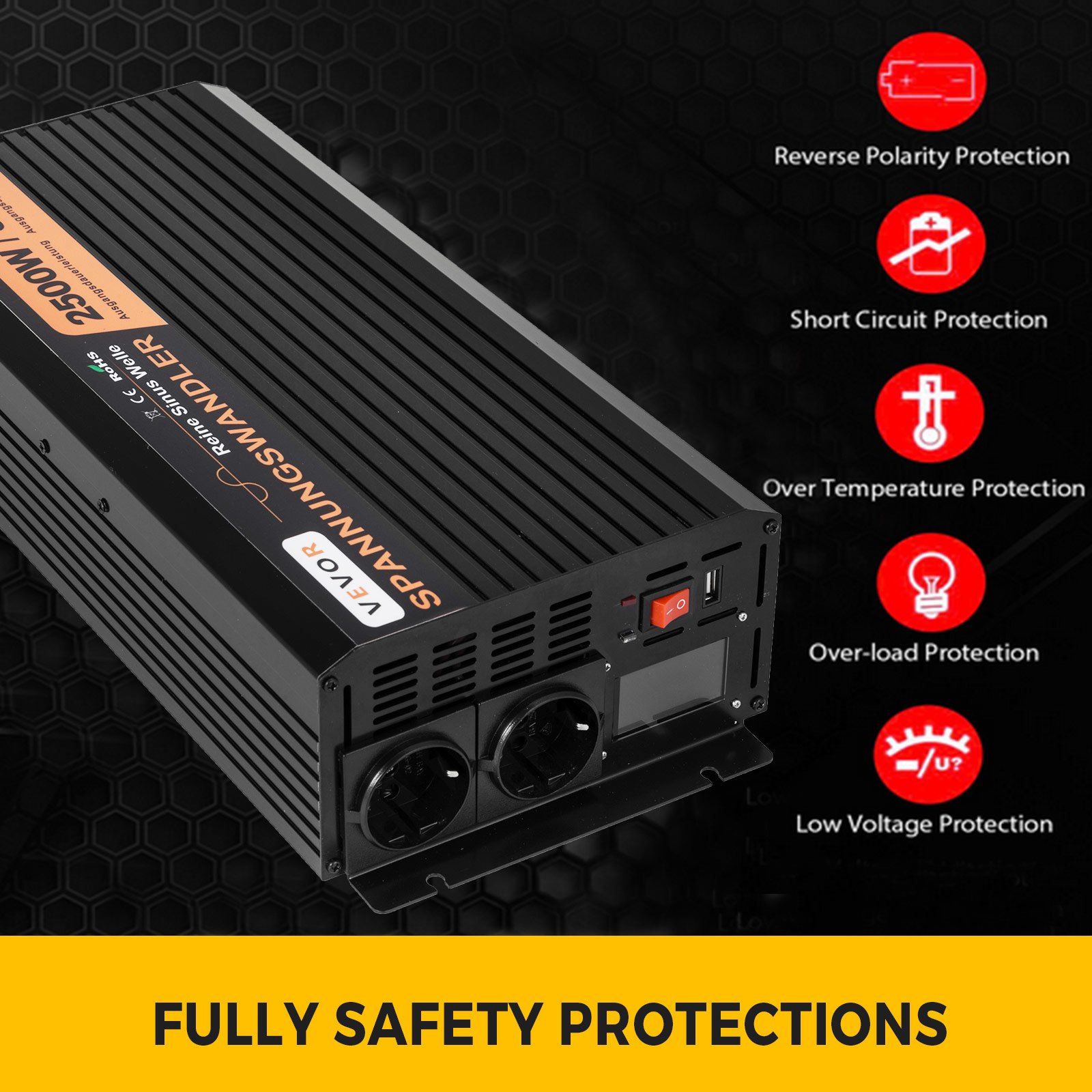 Spannungswandler Reiner Sinus 2500w 5000 W 24v 230v Wechselrichter Inverter Lcd