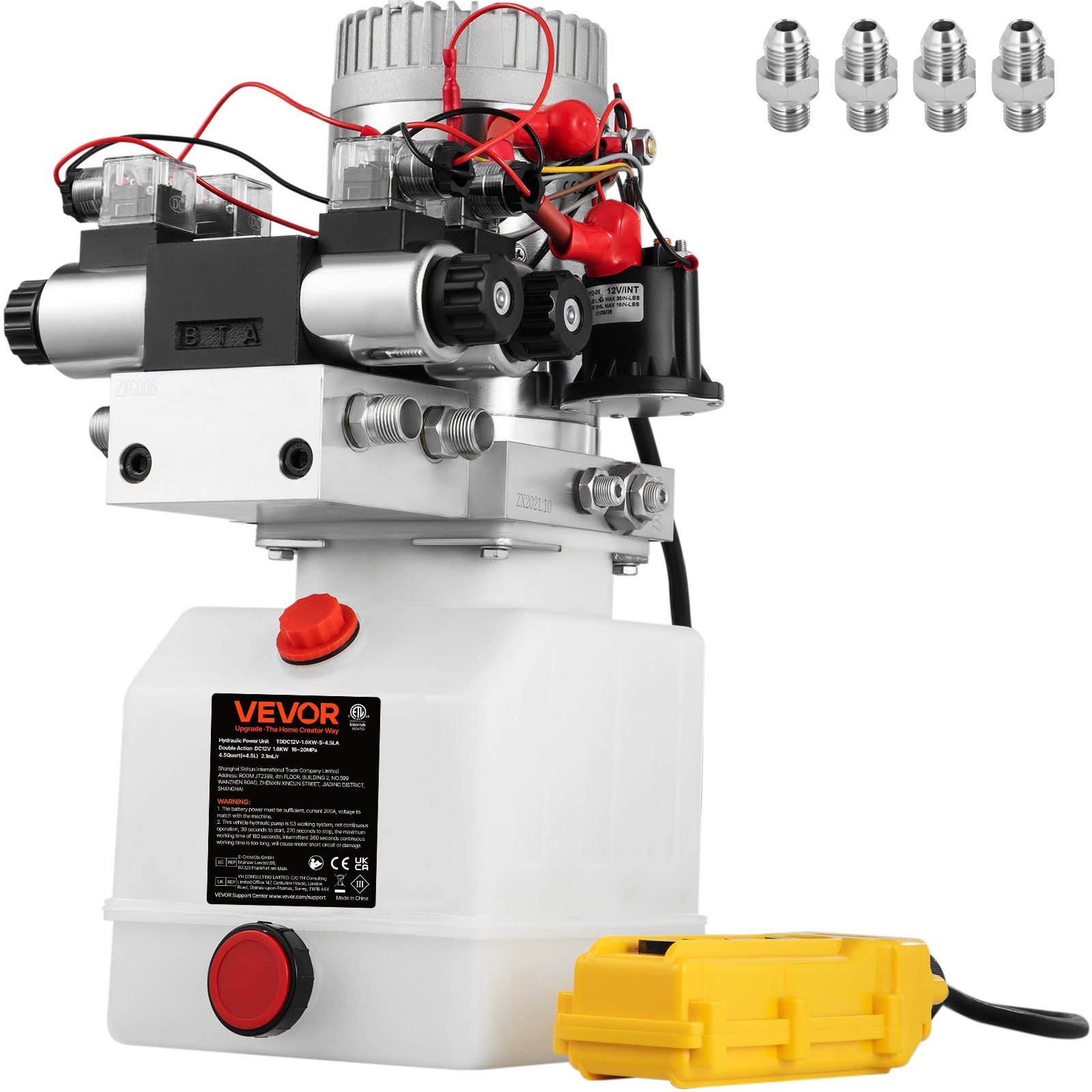 VEVOR 12V Hydraulische Pumpe mit Doppelwirkend Doppelmagnet, 4.5L Hydraulikaggregat, Kipperpumpe ZZ004234 Elektrische Hydraulikpumpe