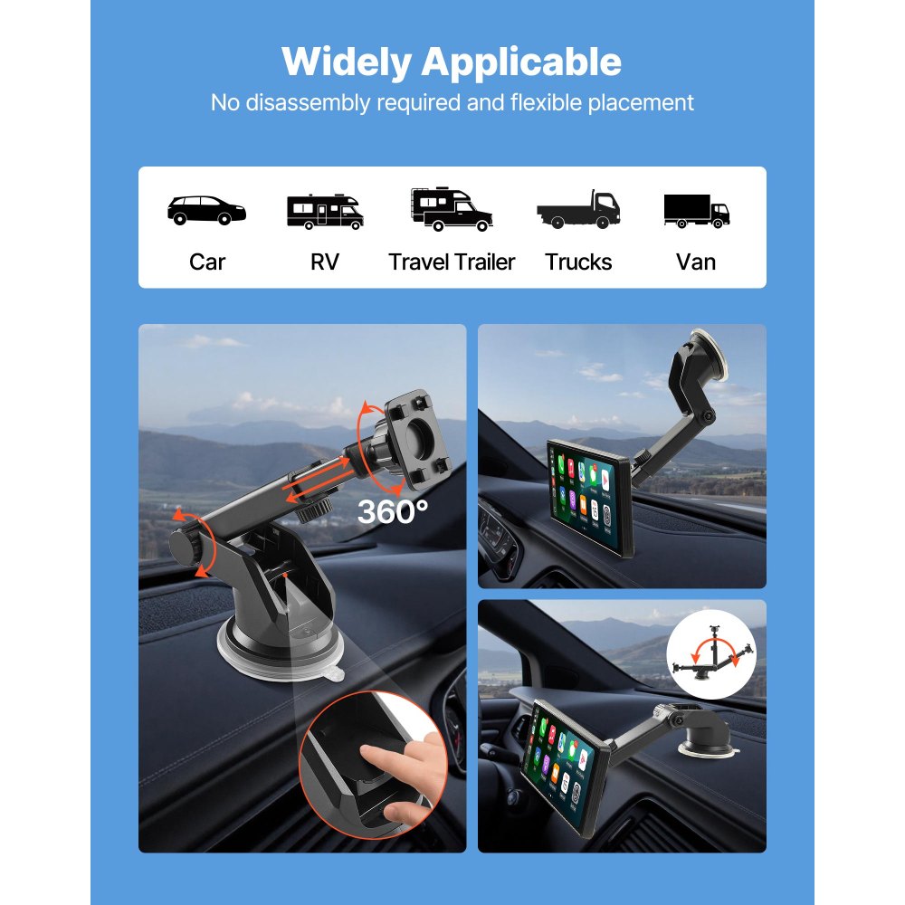 VEVOR kabelloses Autoradio (254 mm) tragbares Radio mit Touchscreen, kompatibel mit Apple CarPlay Android Auto, CarPlay-Bildschirm fürs Auto mit Sprachsteuerung Mirror Link Bluetooth GPS-Navigation