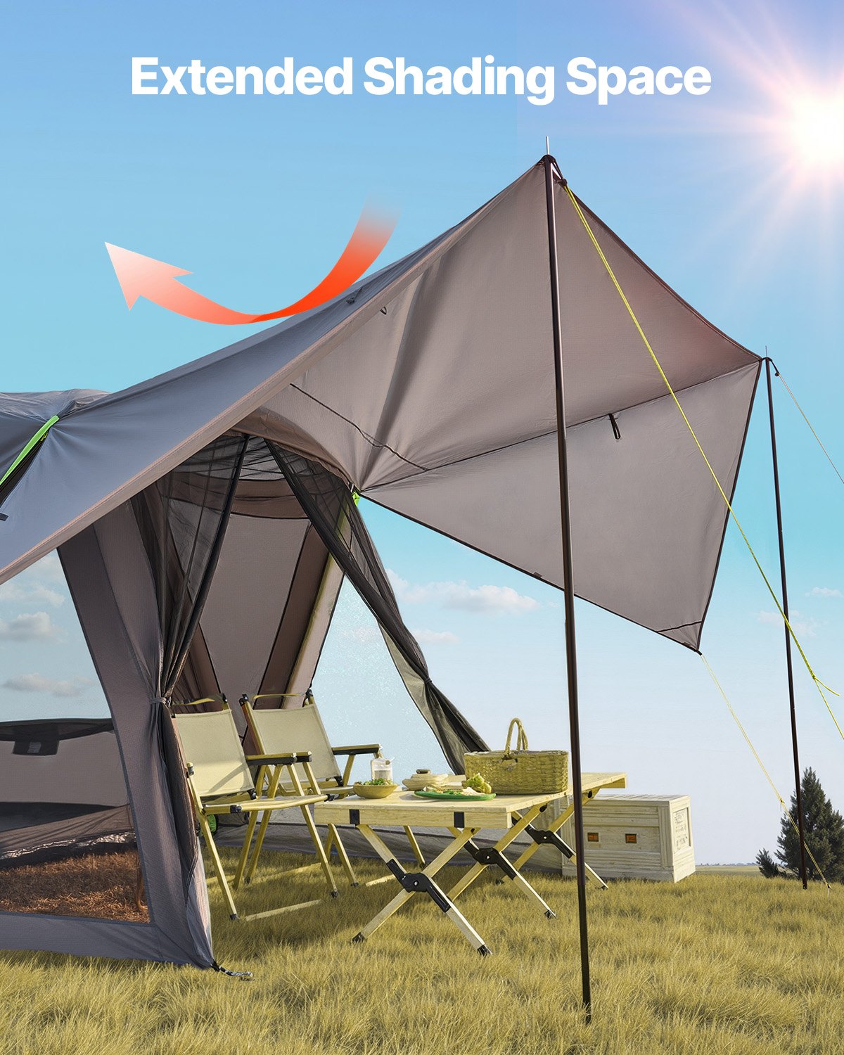 VEVOR SUV-Zelt Camping Auto-Zelt (305 x 310 x 230 cm) wasserdichtes PU2000 geräumiges Doppelschicht-Design für 5-8 Personen, SUV-Campingzelt mit Schattenmarkise & Netzfenstern & Regendach & Tasche