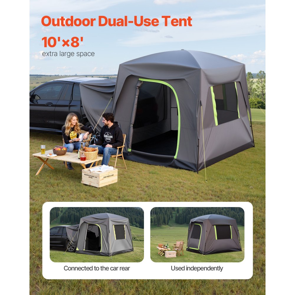 VEVOR SUV Tent Camping Car Tent (248 x 308 x 230 cm) Waterproof PU2000 Spacious Double Layer Design for 5-8 People, SUV Camping Tent with Windows & Mesh Windows & Rain Canopy & Bag