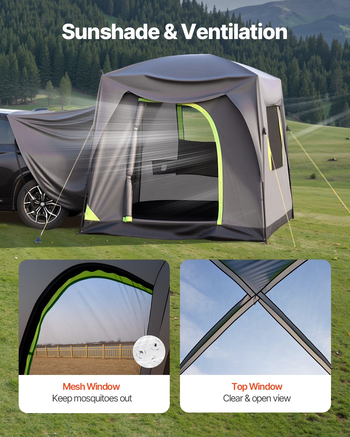 VEVOR SUV-Zelt Camping Auto-Zelt (248 x 308 x 230 cm) wasserdichtes PU2000 geräumiges Doppelschicht-Design für 5-8 Personen, SUV-Campingzelt mit Fenstern & Netzfenstern & Regendach & Tasche
