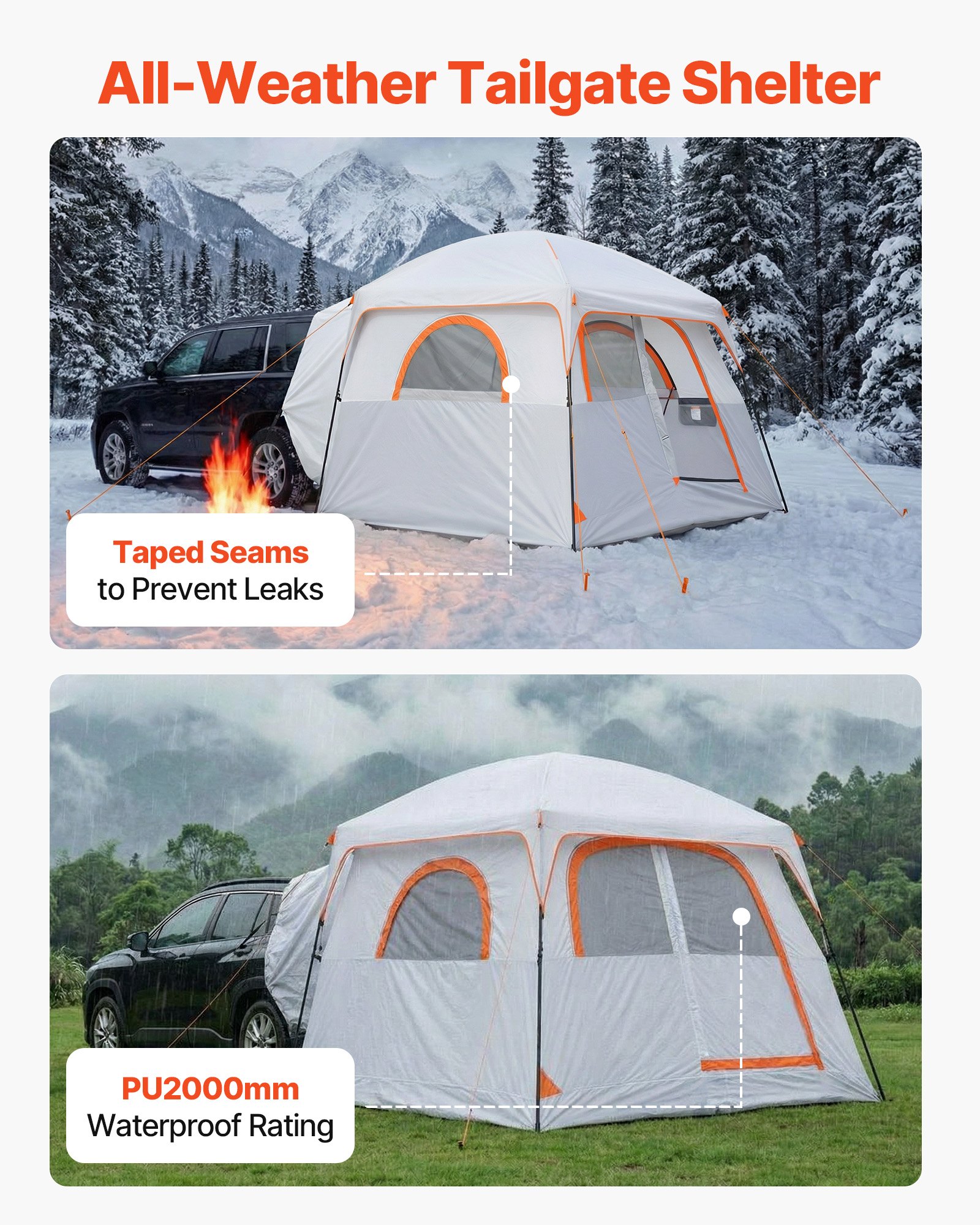 VEVOR Heckklappenzelt Autozelt für 6 Personen 3048 x 2743 x 2200 mm, Wasserdichtes (PU2000 mm) Campingzelt mit Belüfteten Türen & Moskitonetzen, SUV-Heckzelt für Camping Wandern Outdoor-Aktivitäten